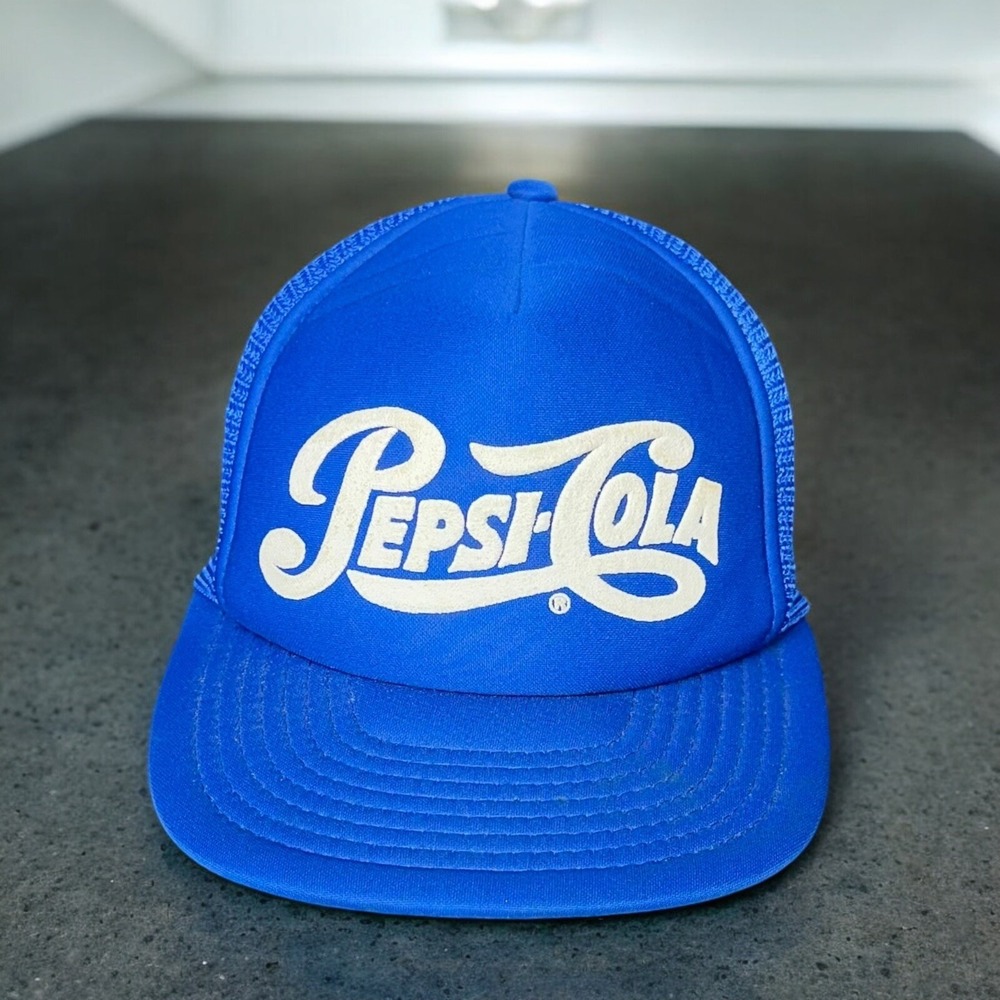 Vintage Pepsi Cola Blue & White Mesh SnapBack Trucker Baseball Hat Cap Speedway